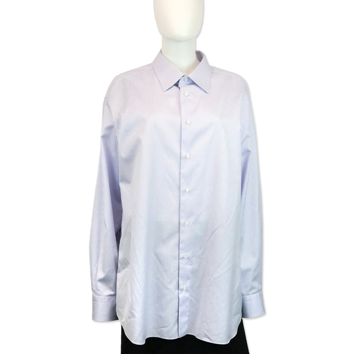 Brioni Men's Light Blue and White Striped Cotton Button Up Formal Shirt