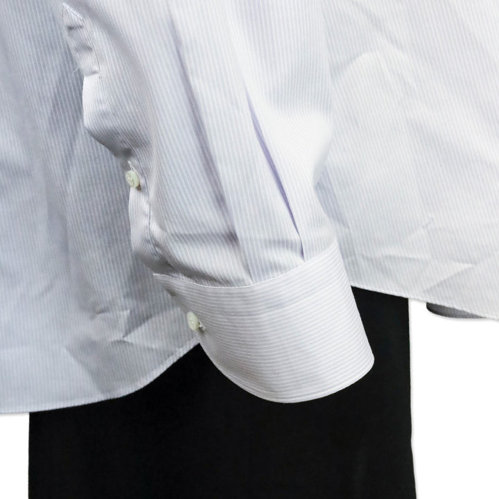 Brioni Men's Light Blue and White Striped Cotton Button Up Formal Shirt