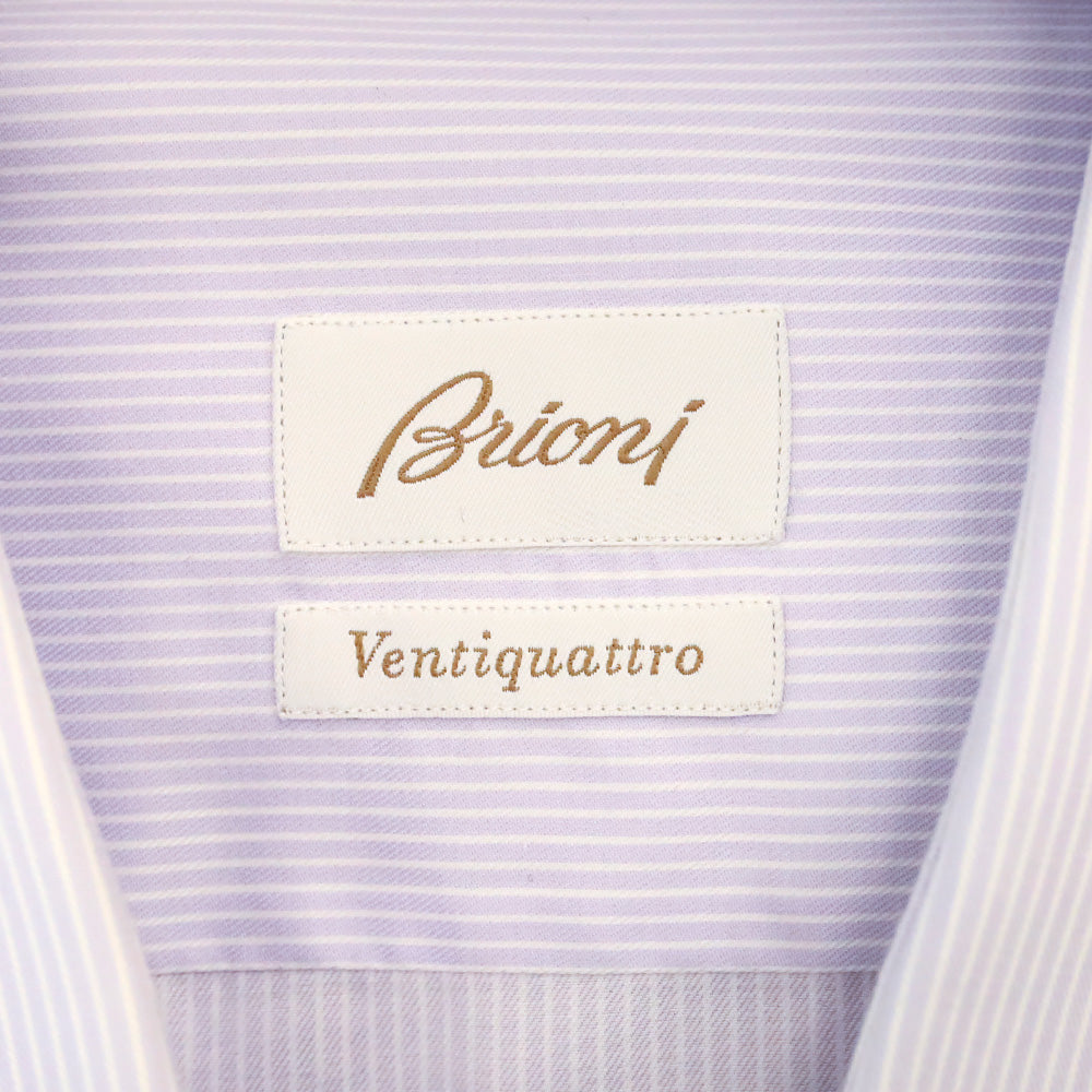 Brioni Men's Light Blue and White Striped Cotton Button Up Formal Shirt