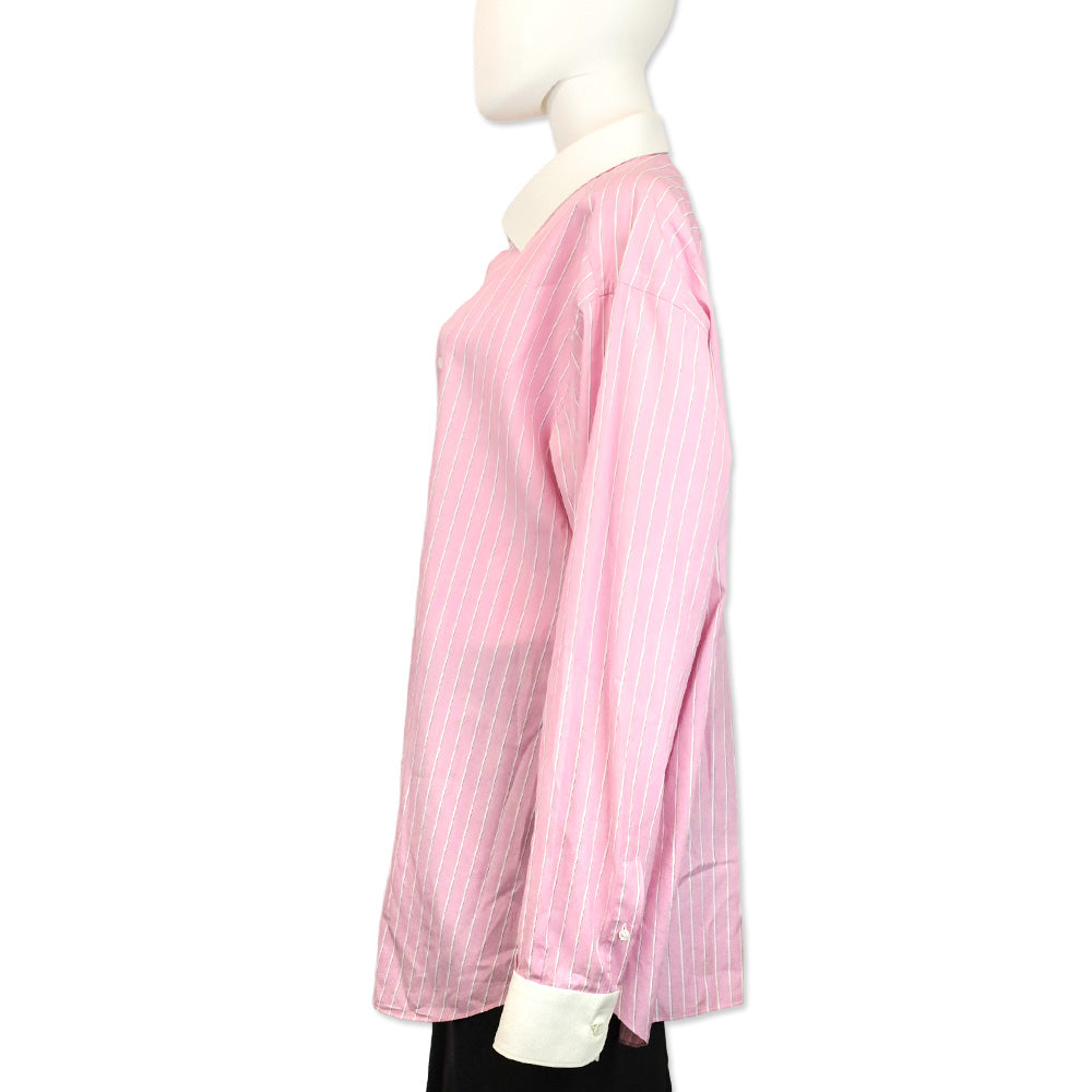 Brioni Men's Pink Striped Cotton Contrast Collar Button Up Shirt