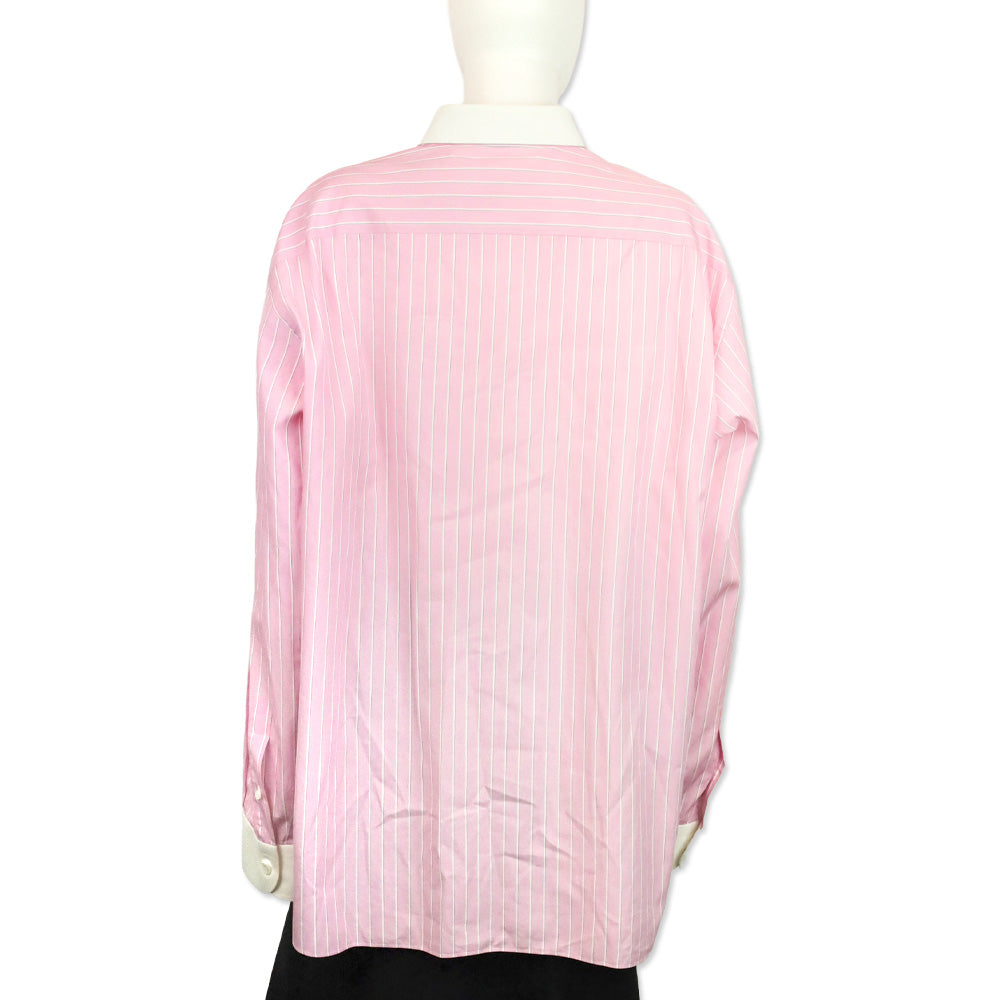 Brioni Men's Pink Striped Cotton Contrast Collar Button Up Shirt