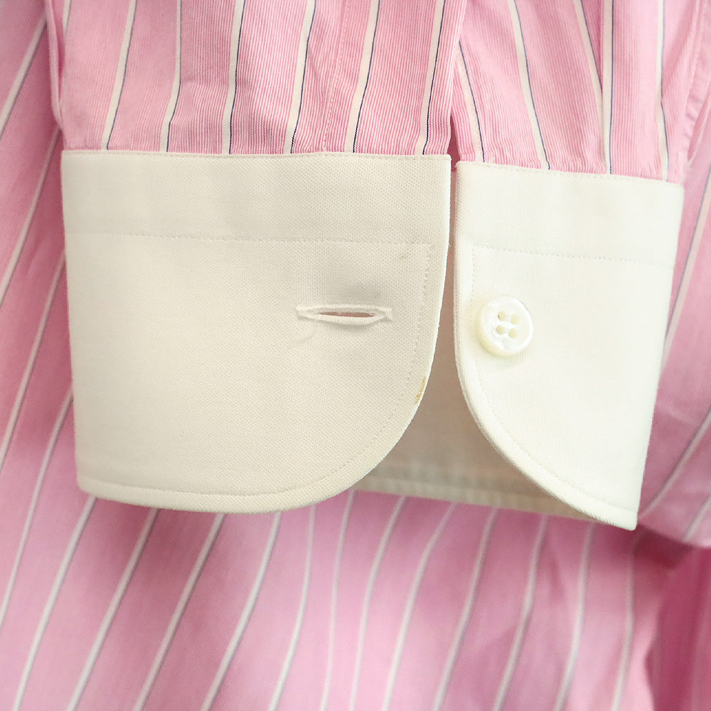 Brioni Men's Pink Striped Cotton Contrast Collar Button Up Shirt