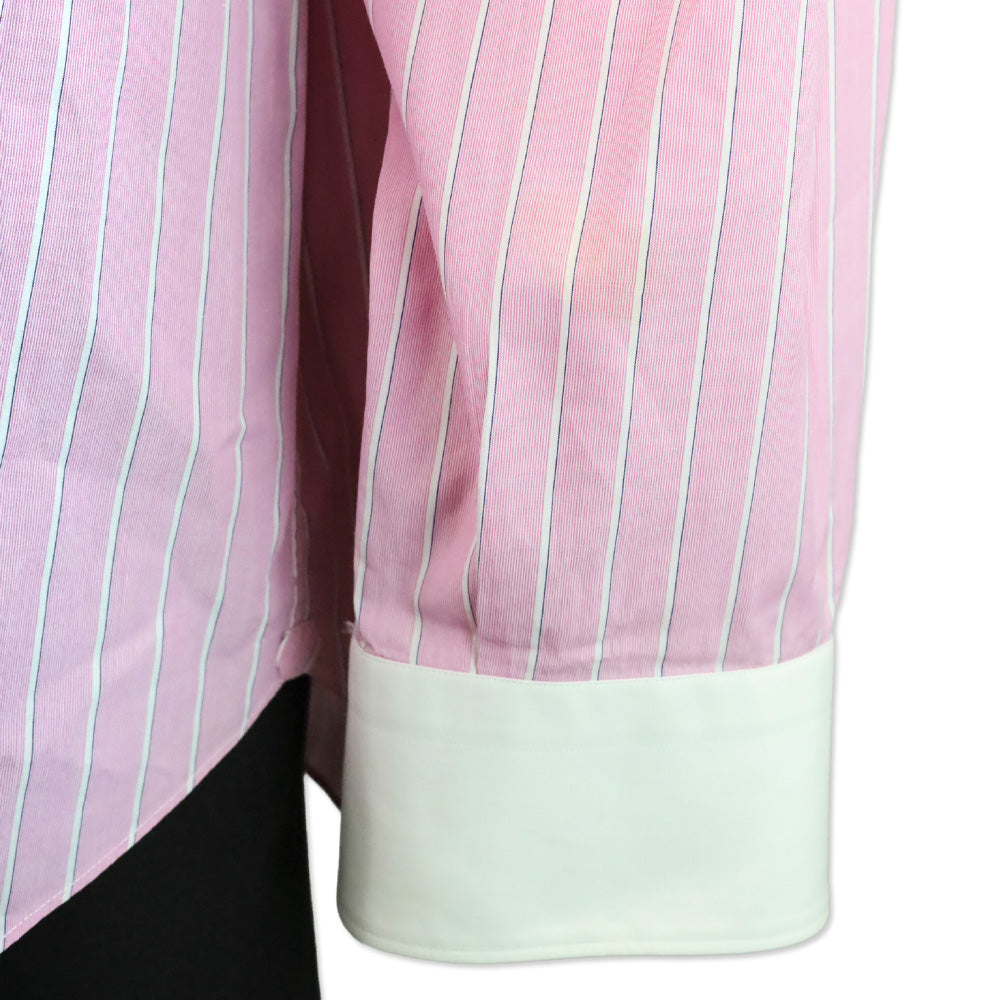 Brioni Men's Pink Striped Cotton Contrast Collar Button Up Shirt