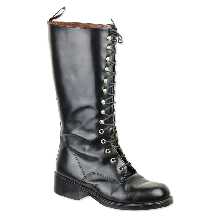 Bronx Black Leather Lace-Up Calf Boots
