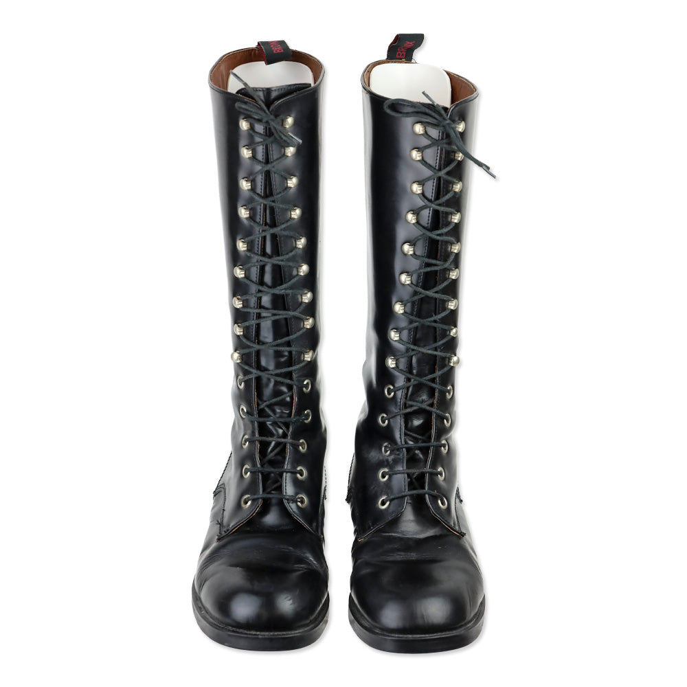 Bronx Black Leather Lace-Up Calf Boots