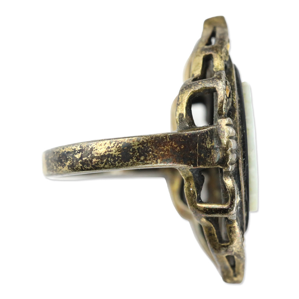 Bronze 925 Black Stone Pearlescent Cameo Ring
