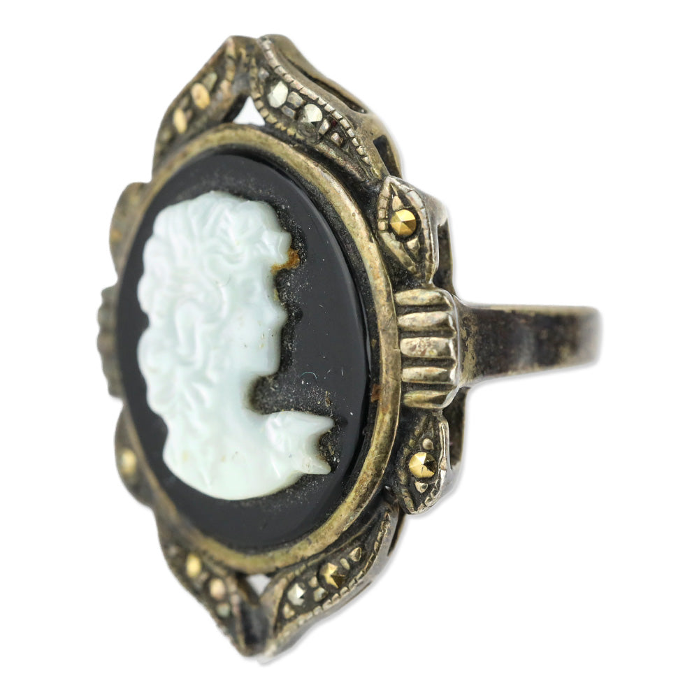 Bronze 925 Black Stone Pearlescent Cameo Ring