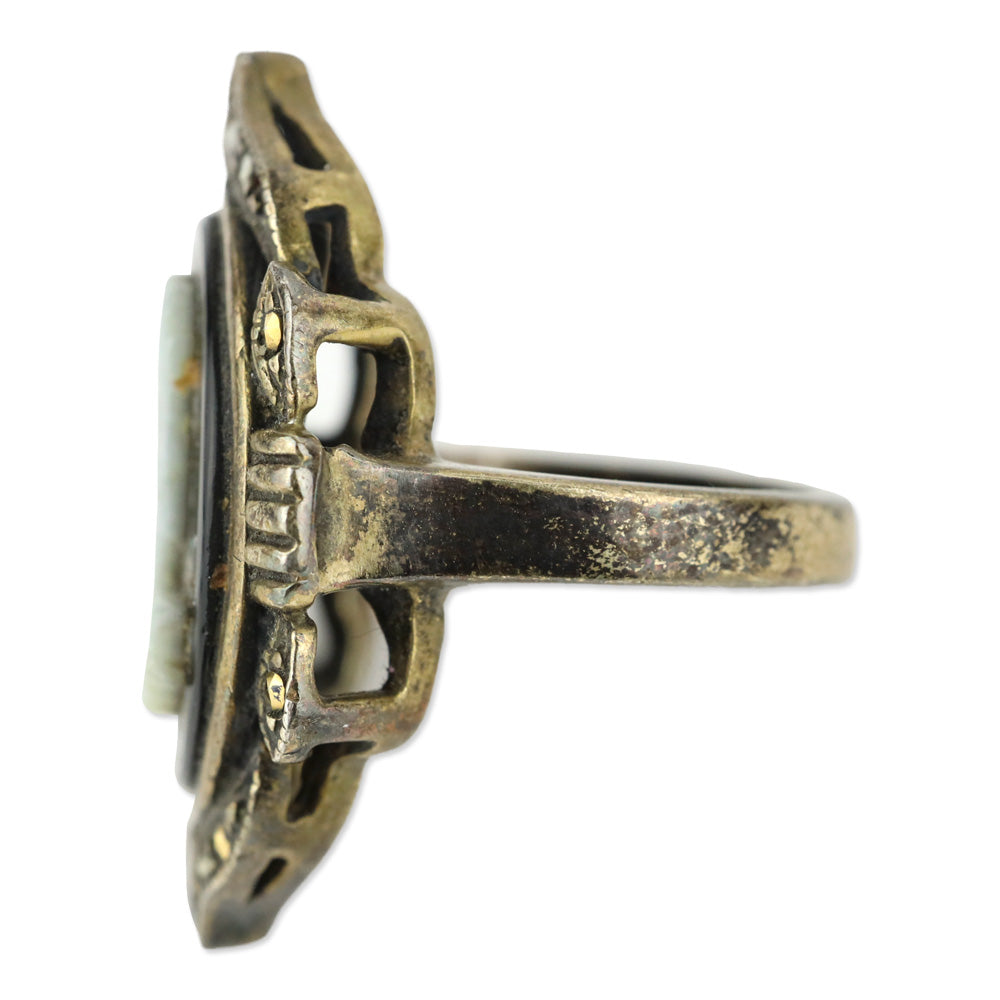 Bronze 925 Black Stone Pearlescent Cameo Ring