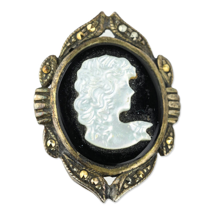 Bronze 925 Black Stone Pearlescent Cameo Ring