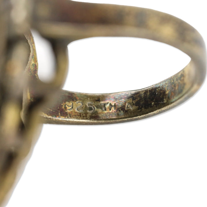 Bronze 925 Black Stone Pearlescent Cameo Ring