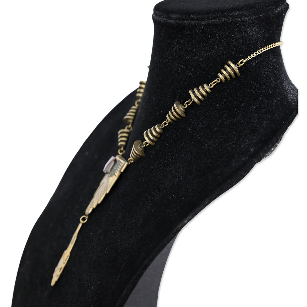 Bronze Honey Wand Chain Red Stone Art Deco Pendant Necklace