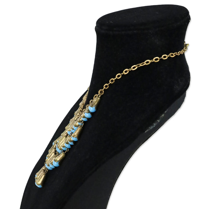 Bronze and Blue Teardrop Bib Statement Necklace