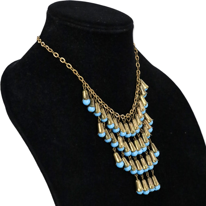 Bronze and Blue Teardrop Bib Statement Necklace