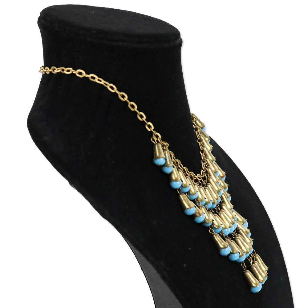 Bronze and Blue Teardrop Bib Statement Necklace