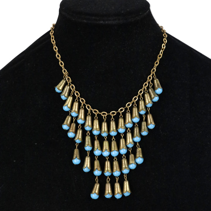 Bronze and Blue Teardrop Bib Statement Necklace