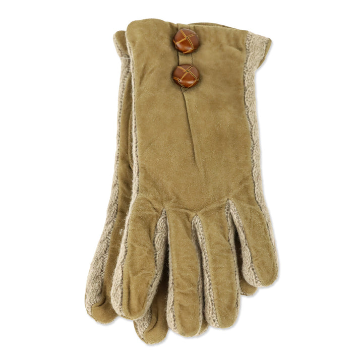 Brown Alcantara Lambswool Trim Gloves
