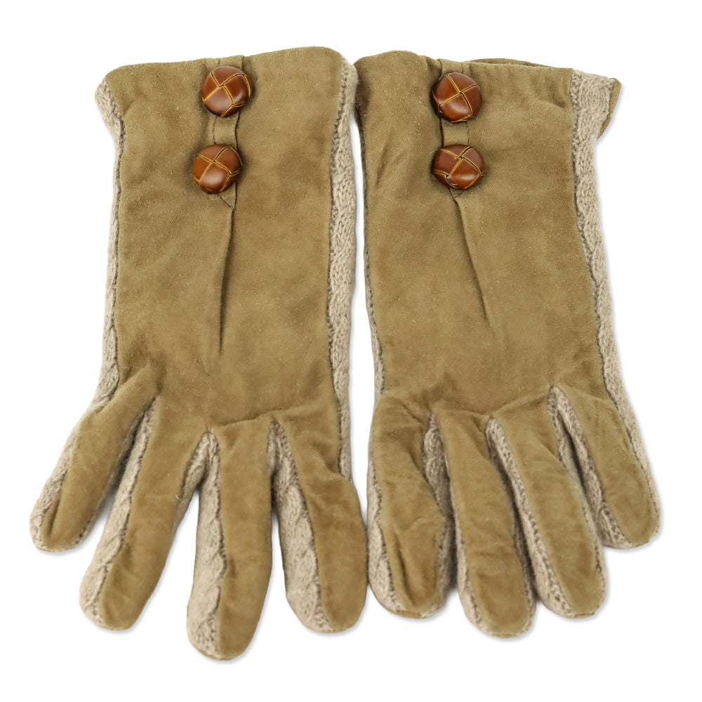 Brown Alcantara Lambswool Trim Gloves
