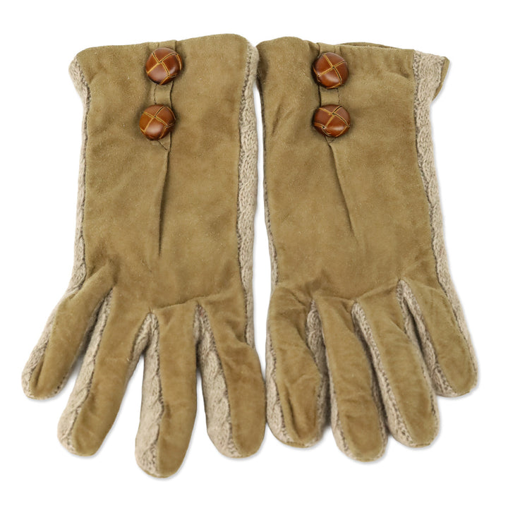Brown Alcantara Lambswool Trim Gloves