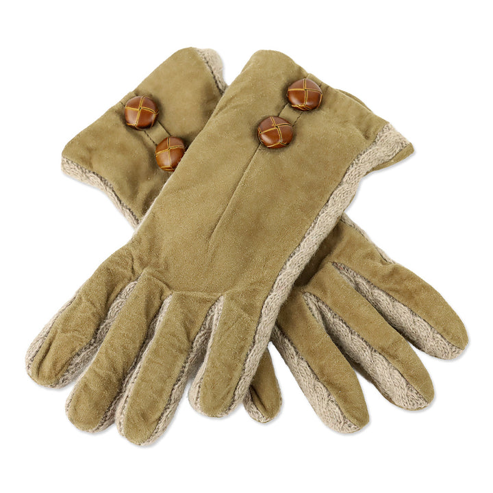 Brown Alcantara Lambswool Trim Gloves