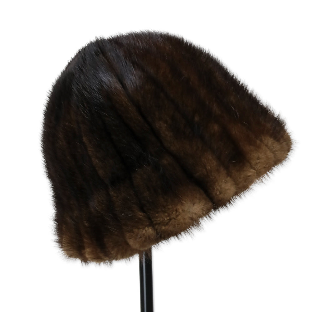 Brown Ribbed Mink Fur Hat
