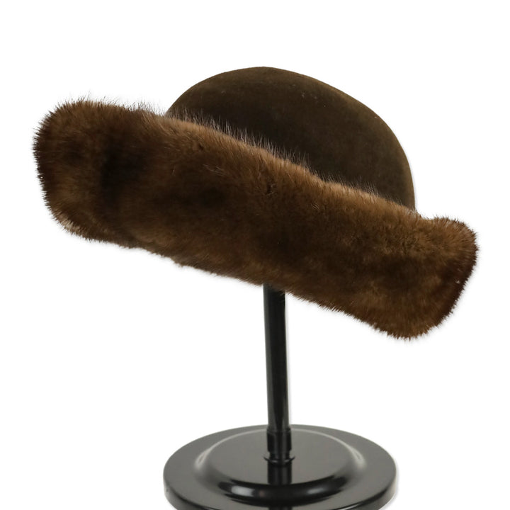 Brown Wool Hat with Mink Fur Trim