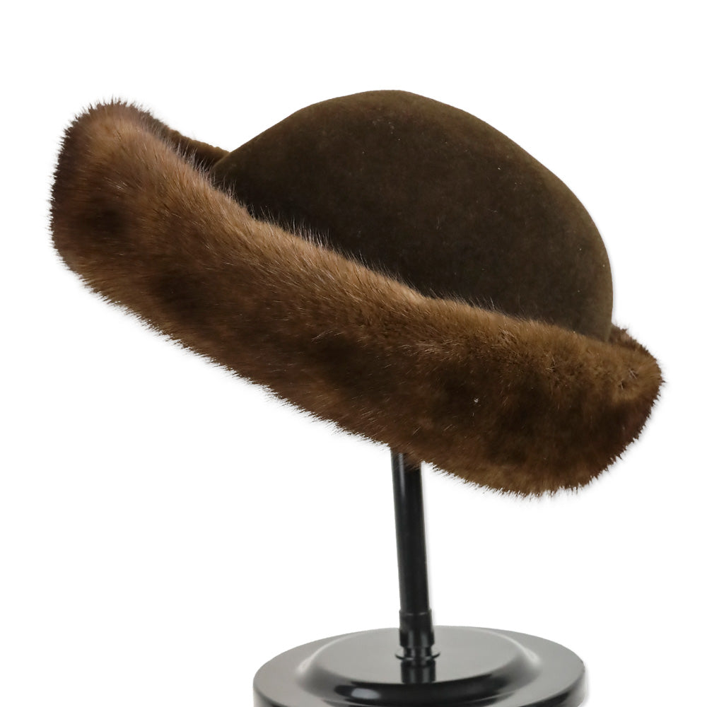 Brown Wool Hat with Mink Fur Trim