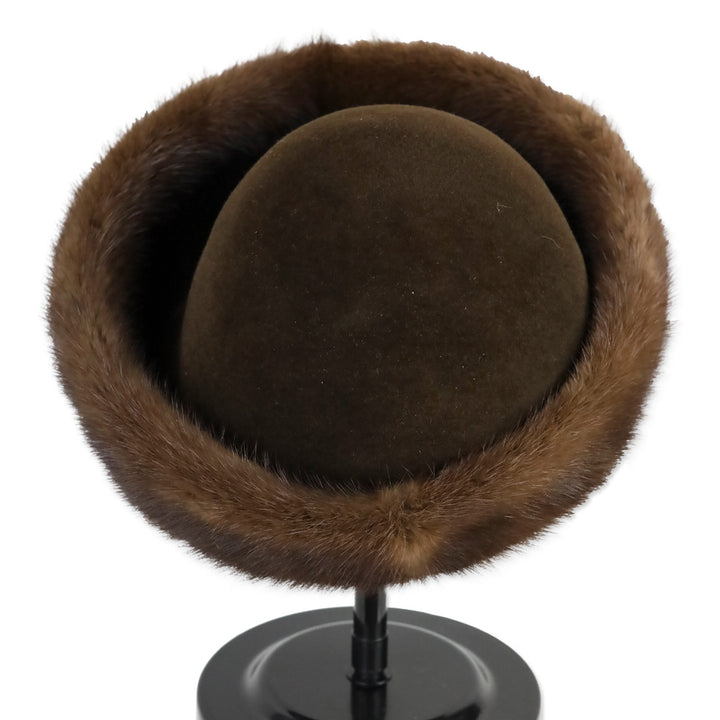 Brown Wool Hat with Mink Fur Trim