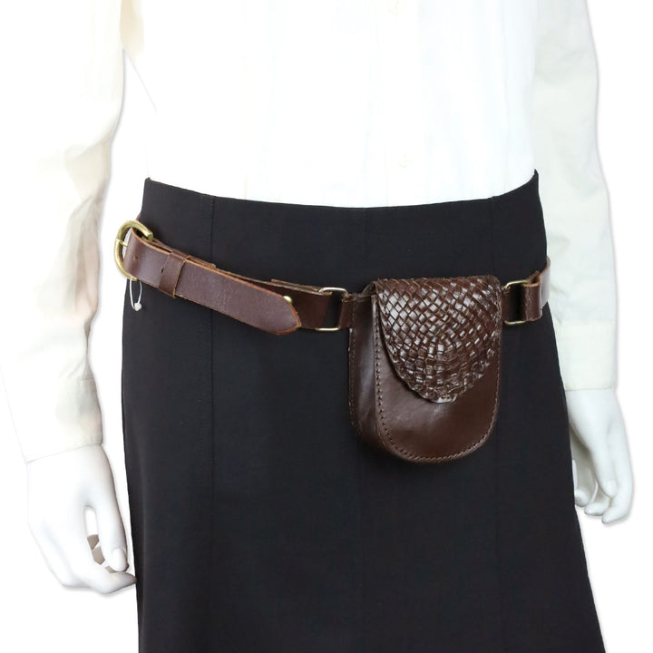 Brown Woven Leather Flap Belt Bag
