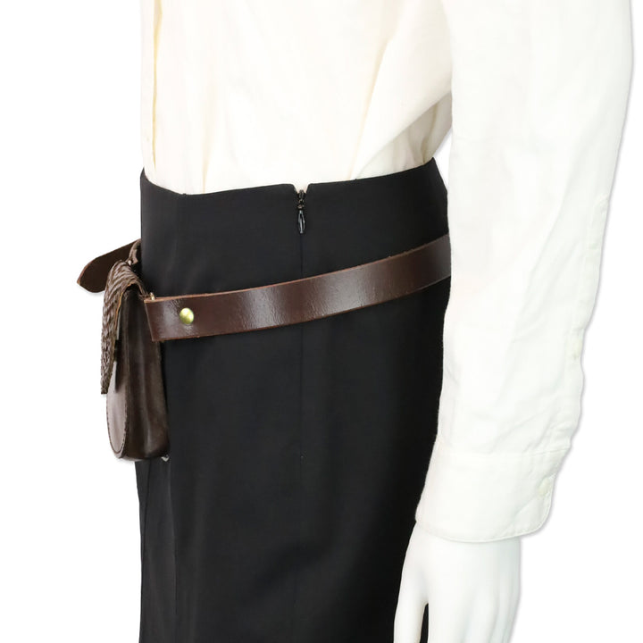 Brown Woven Leather Flap Belt Bag