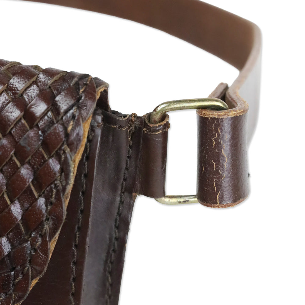 Brown Woven Leather Flap Belt Bag
