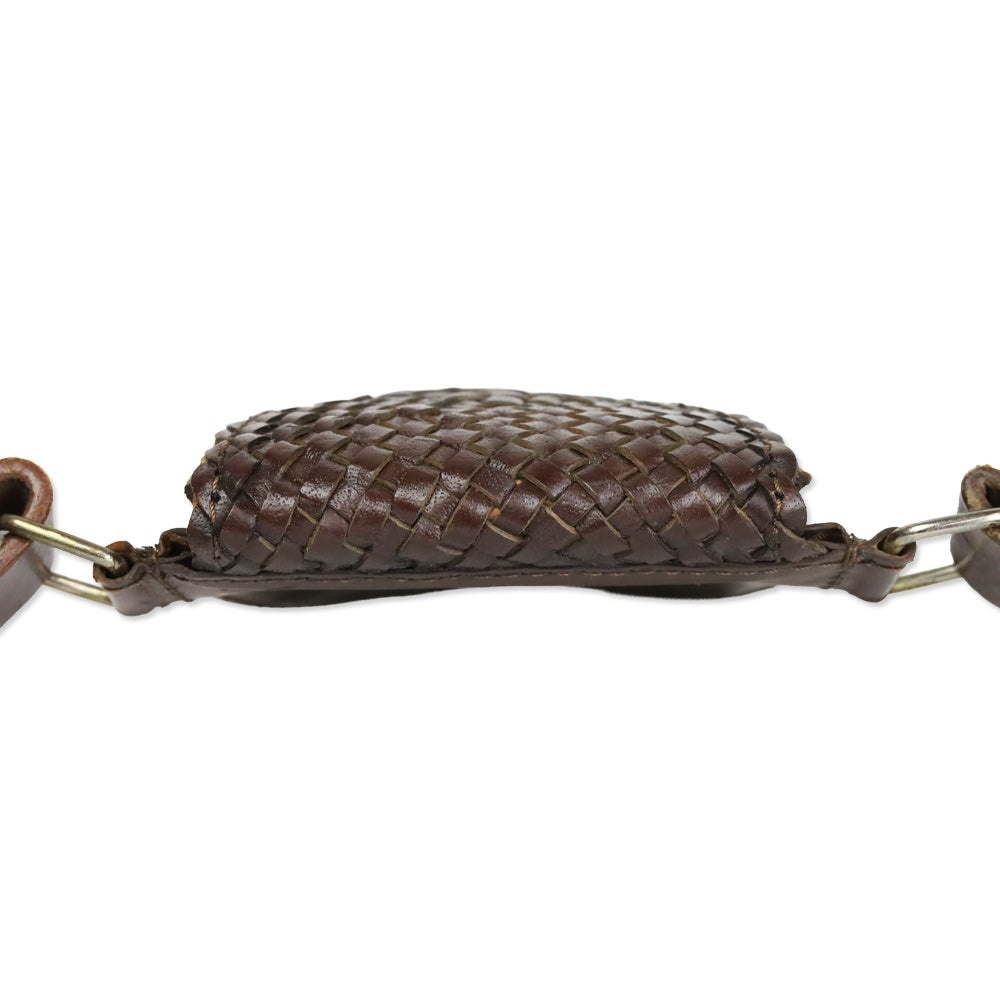 Brown Woven Leather Flap Belt Bag