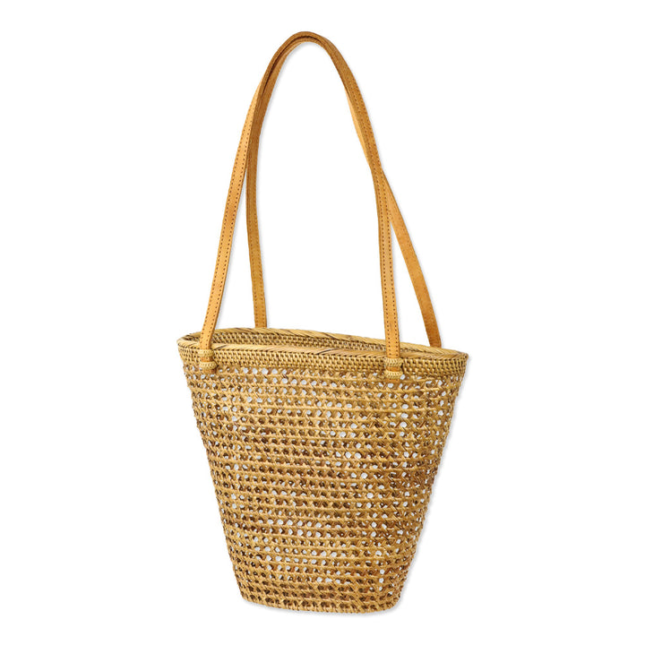 Brown Woven Wicker Baset Bucket Tote Bag