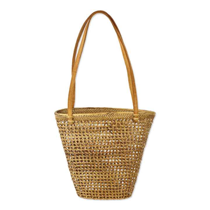 Brown Woven Wicker Baset Bucket Tote Bag