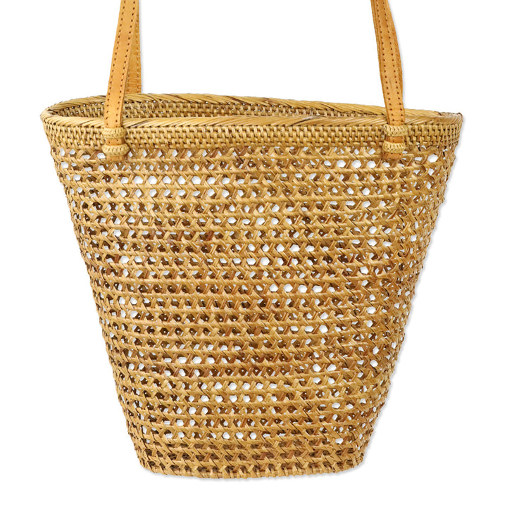 Brown Woven Wicker Baset Bucket Tote Bag