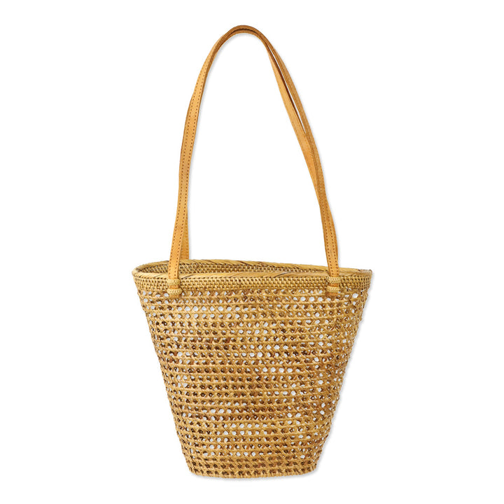 Brown Woven Wicker Baset Bucket Tote Bag