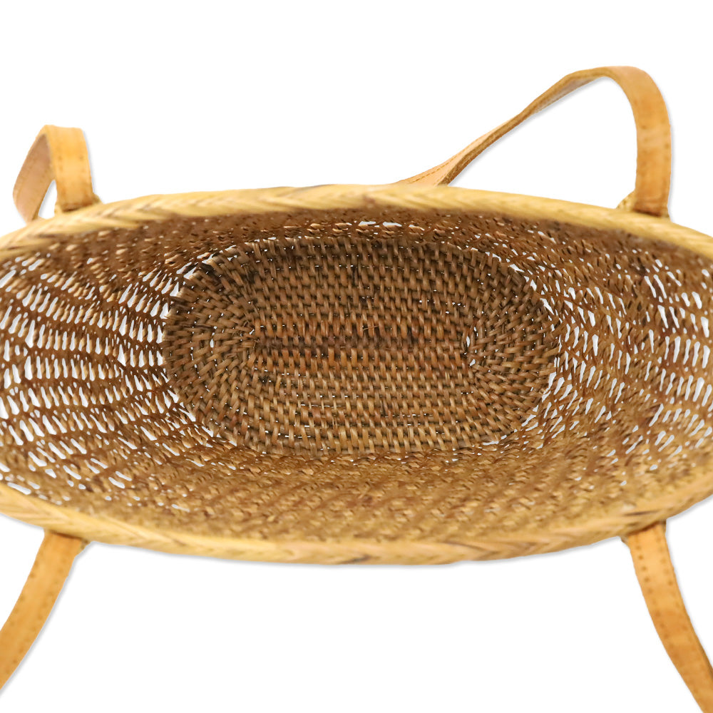 Brown Woven Wicker Baset Bucket Tote Bag