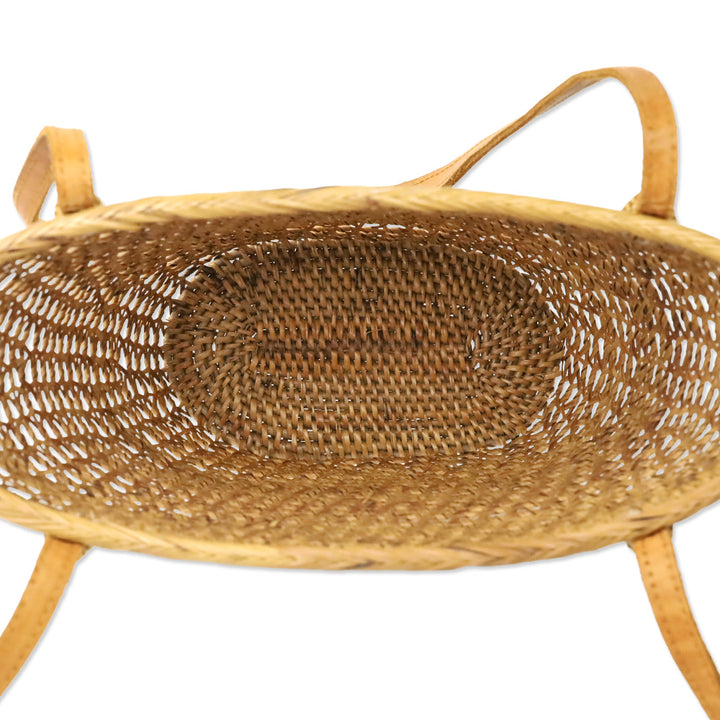 Brown Woven Wicker Baset Bucket Tote Bag