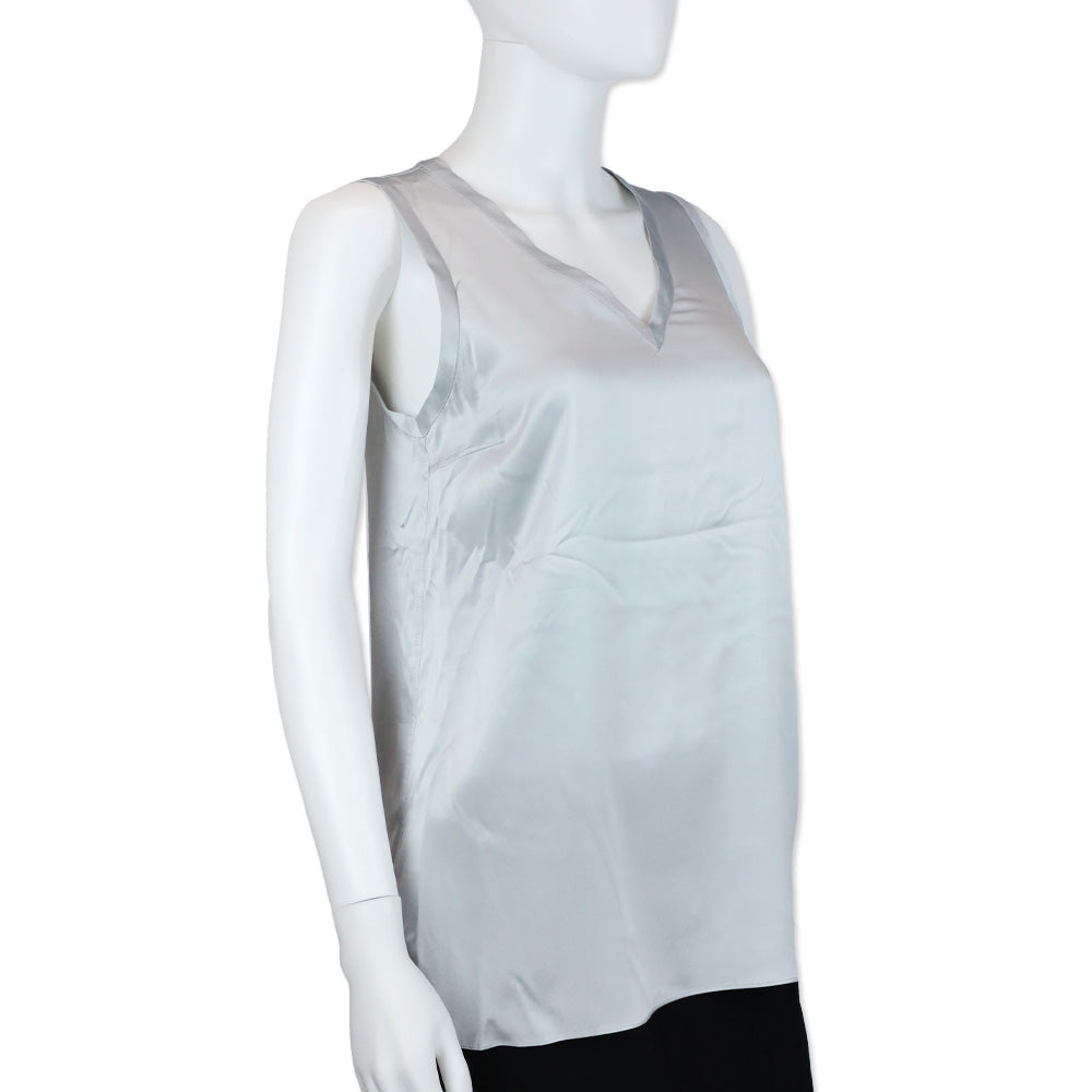 Brunello Cucinelli Ash Blue Silk V-Neck Tank Top