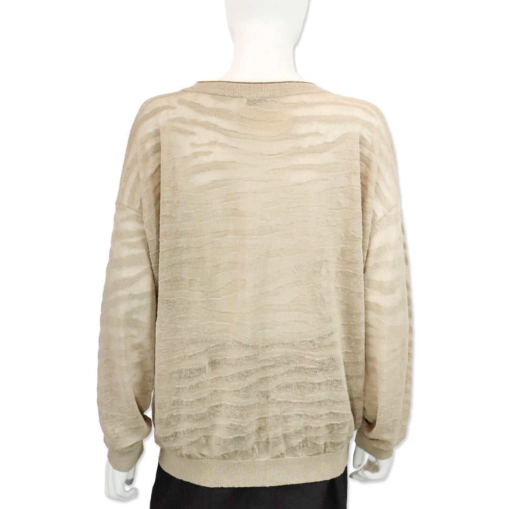 Brunello Cucinelli Beige Tiger Stripe Knit V-Neck Sweater