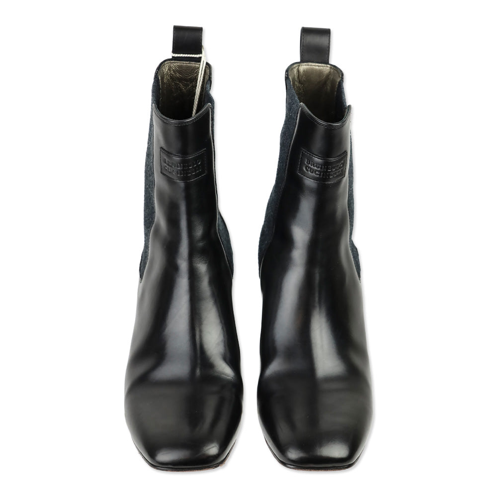 Brunello Cucinelli Black Leather Monili Heel Chelsea Boot