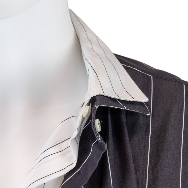 Brunello Cucinelli Black Pinstripe Double Collar Button-Up