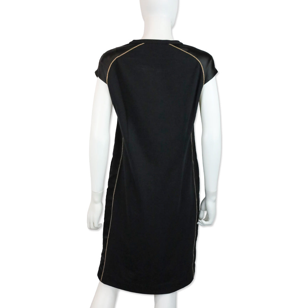 Brunello Cucinelli Black Silk Monili Trim V-Neck Shift Dress