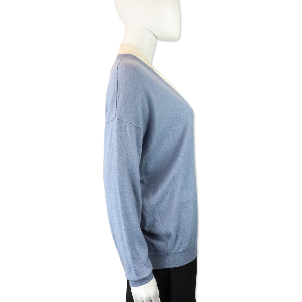 Brunello Cucinelli Blue Cashmere Knit V-Neck Sweater