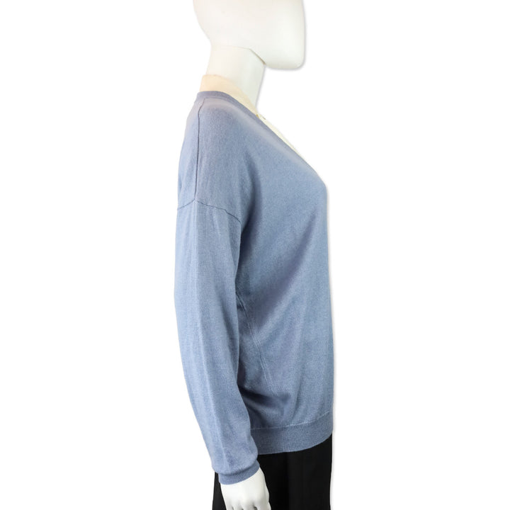 Brunello Cucinelli Blue Cashmere Knit V-Neck Sweater