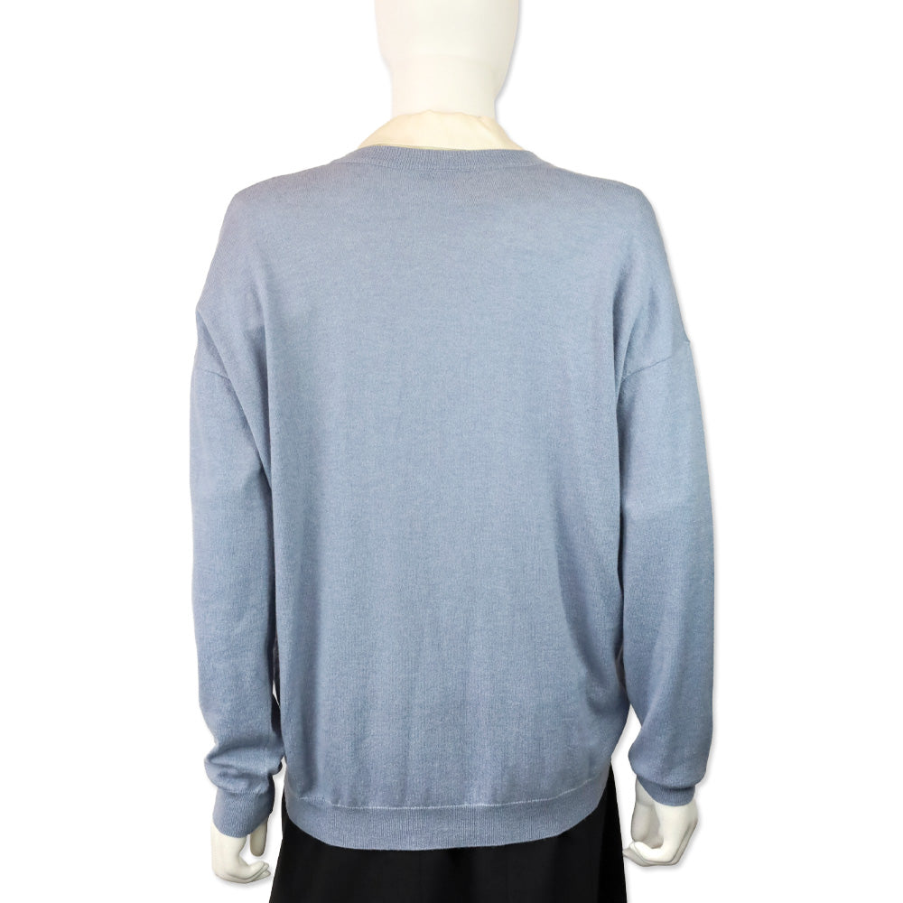 Brunello Cucinelli Blue Cashmere Knit V-Neck Sweater