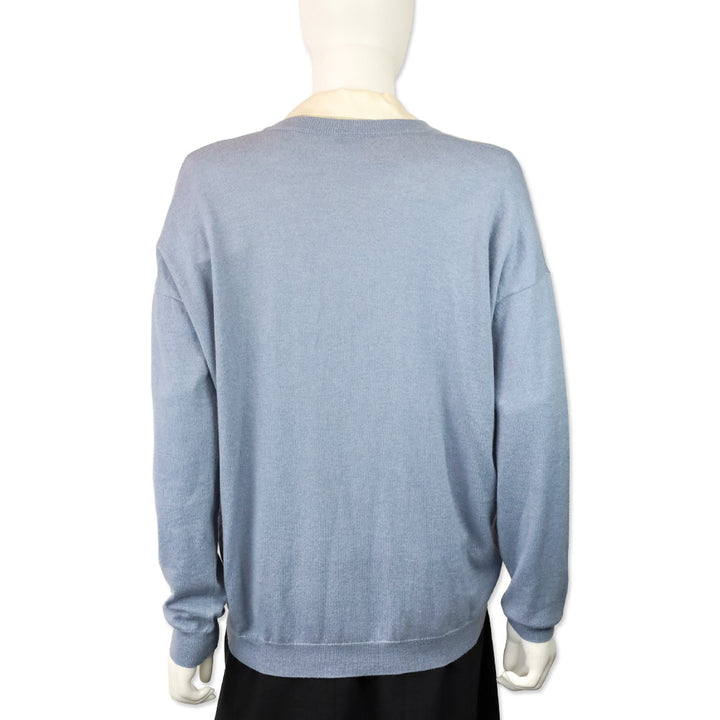 Brunello Cucinelli Blue Cashmere Knit V-Neck Sweater