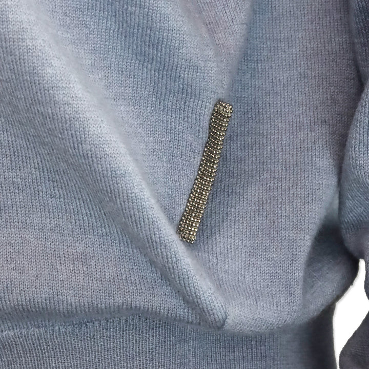 Brunello Cucinelli Blue Cashmere Knit V-Neck Sweater