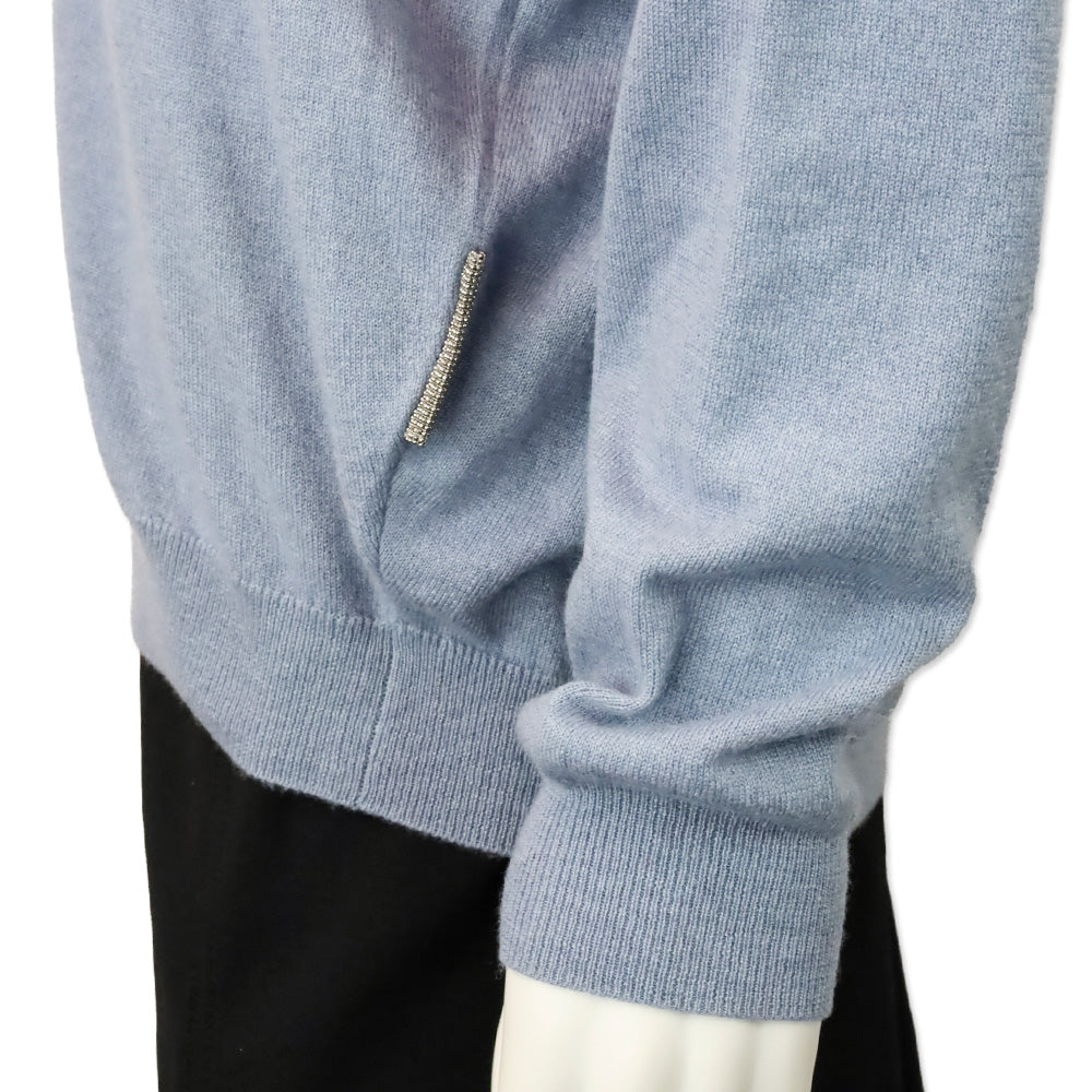 Brunello Cucinelli Blue Cashmere Knit V-Neck Sweater