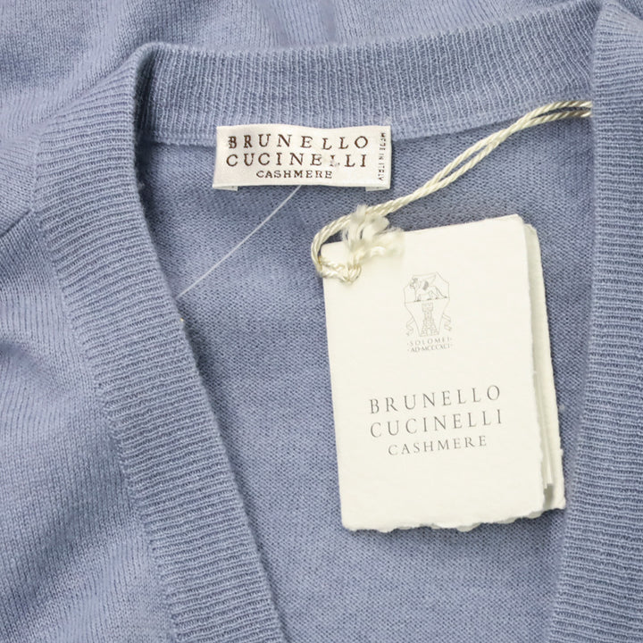 Brunello Cucinelli Blue Cashmere Knit V-Neck Sweater