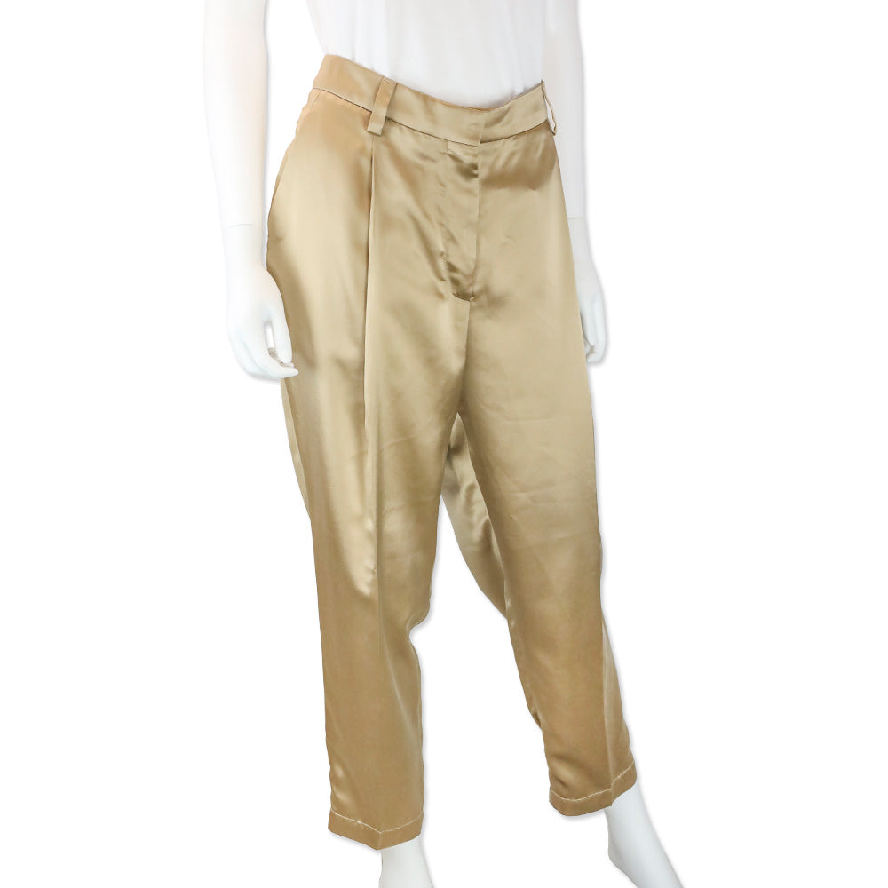 Brunello Cucinelli Bronze Silk Satin Pleated Pants